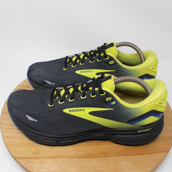 Brooks Shoes Mens 9 Ghost 15 Running Sneakers Black Yellow Comfort Athleisure - Picture 4 of 12